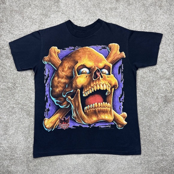 3D Emblem Other - Vintage 1993 3D Emblem American Biker Skull Crossbones T Shirt Large